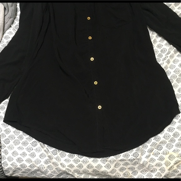 Black Collared Long Sleeve Button Down Top - Picture 9 of 10